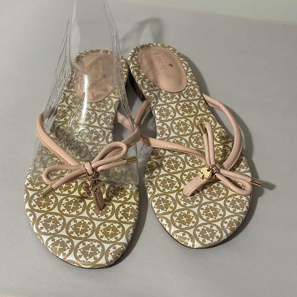 kate spade Pink and Gold Patterned Bow Thong Sandals